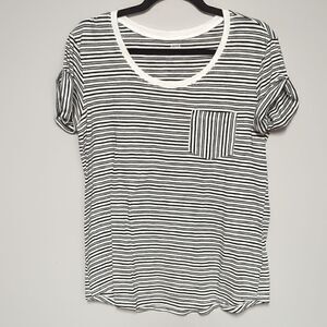 a. n. a. Black and White Striped Short Sleeve Shirt